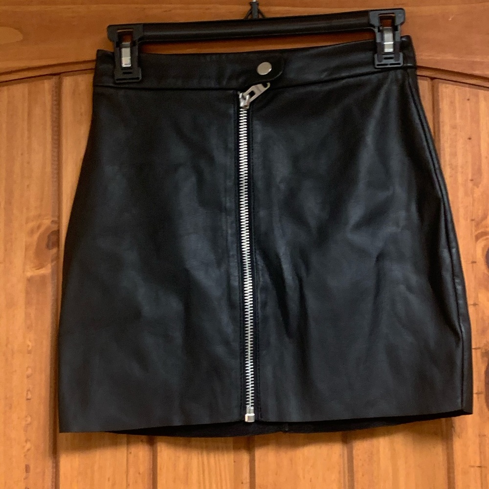 Faux black leather mini skirt